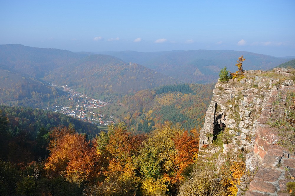 WaldImNebel16.JPG - Blick von der Burg hinab ins Tal.